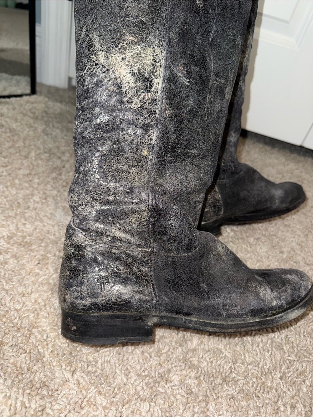 Frye Black and Gray glazed distressed crackle boots Melisa Festival Boho - Picture 8 of 14